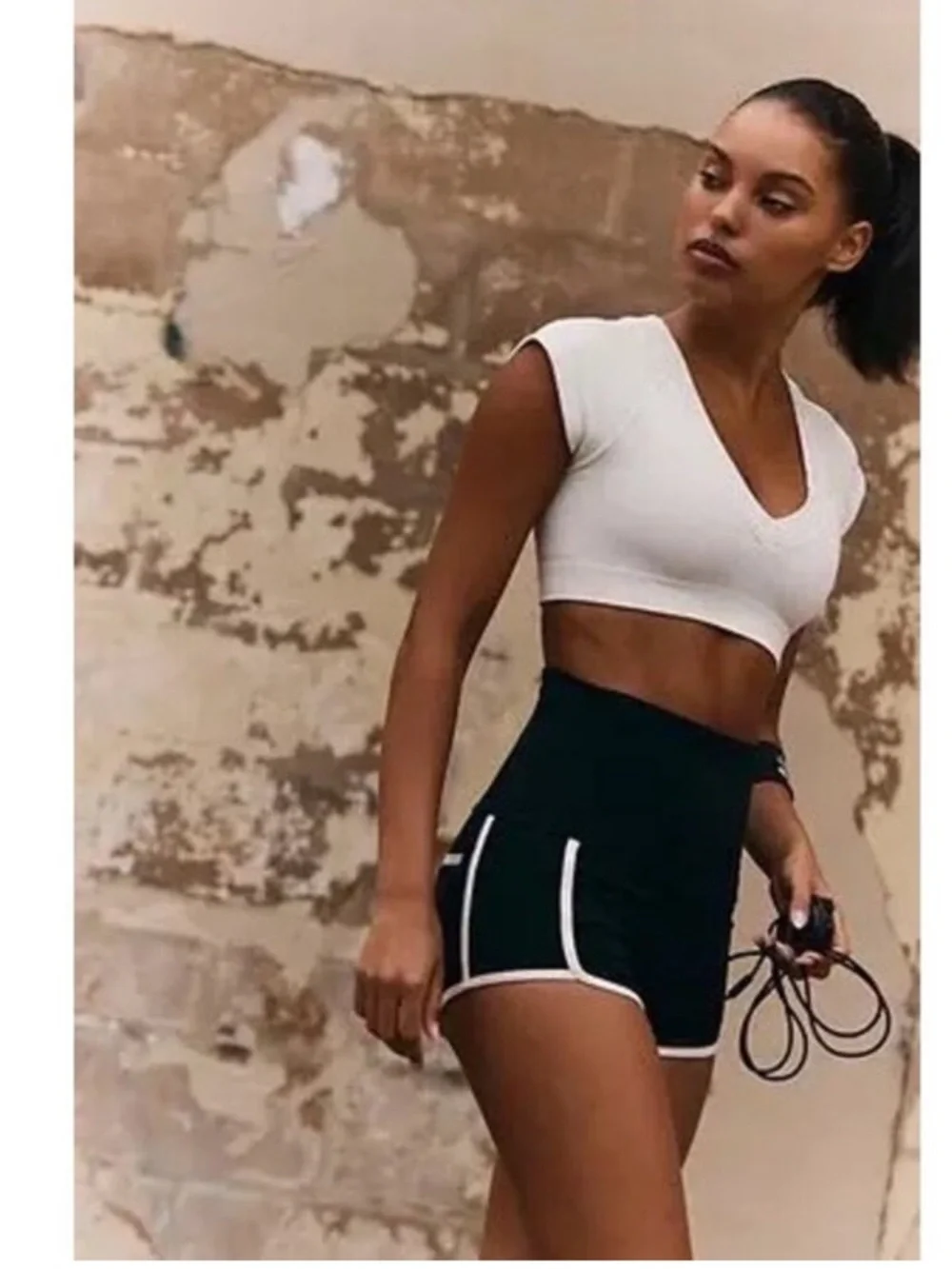 Free People Sporty Black High-Rise Athletic Shorts with White Trim